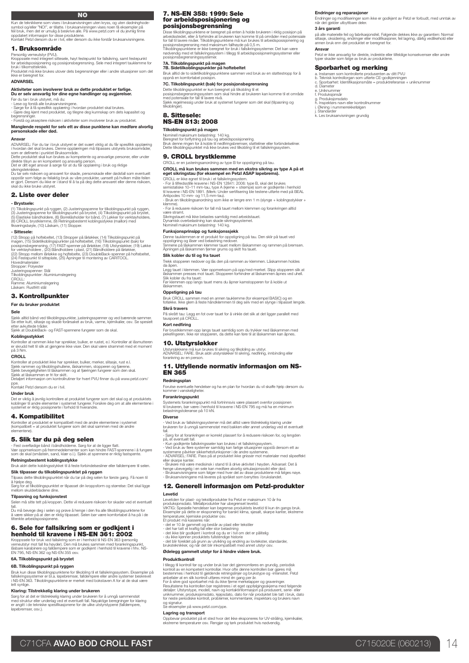 Petzl AVAO BOD CROLL FAST User Manual | Page 14 / 24