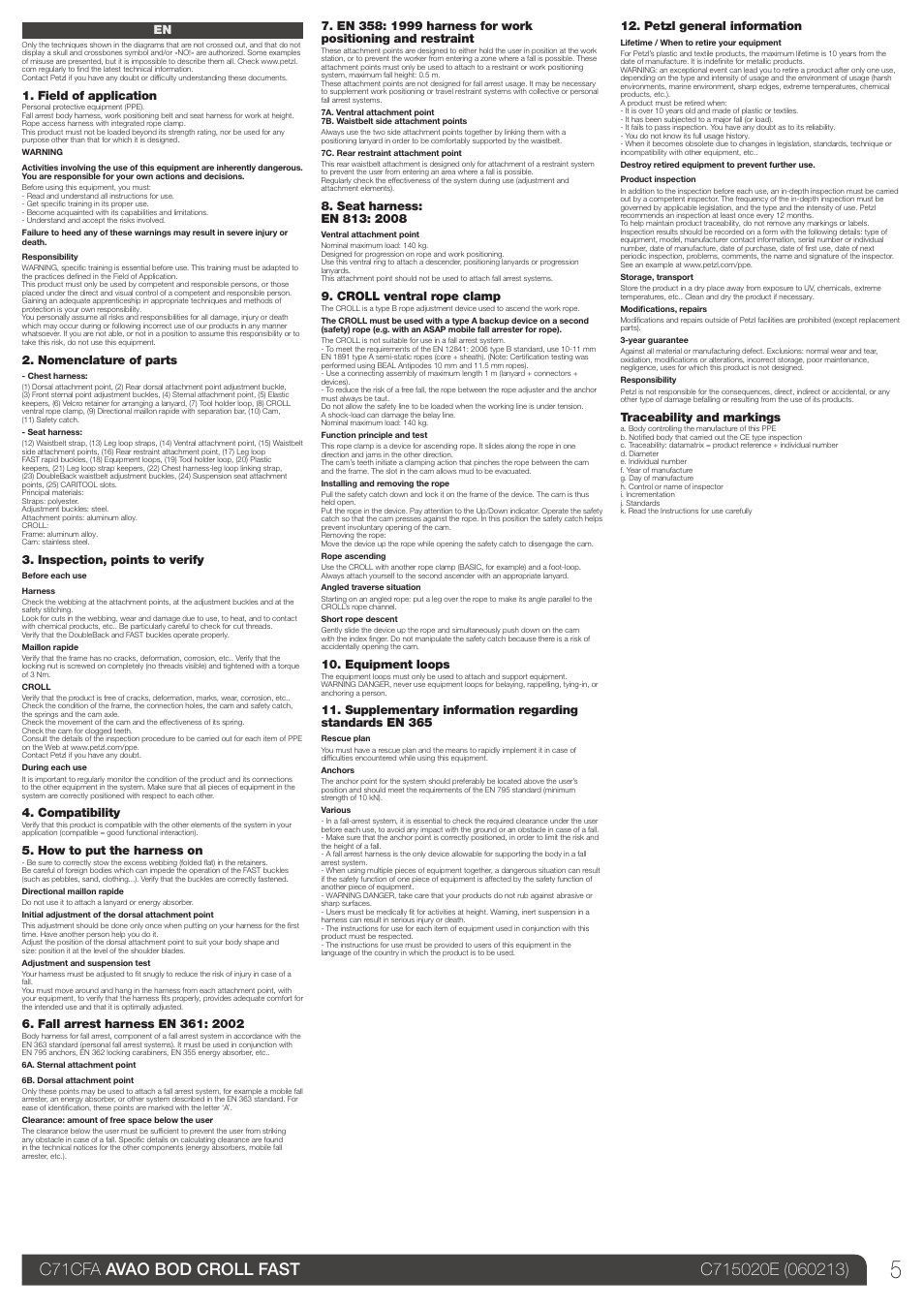 Petzl AVAO BOD CROLL FAST User Manual | Page 5 / 24