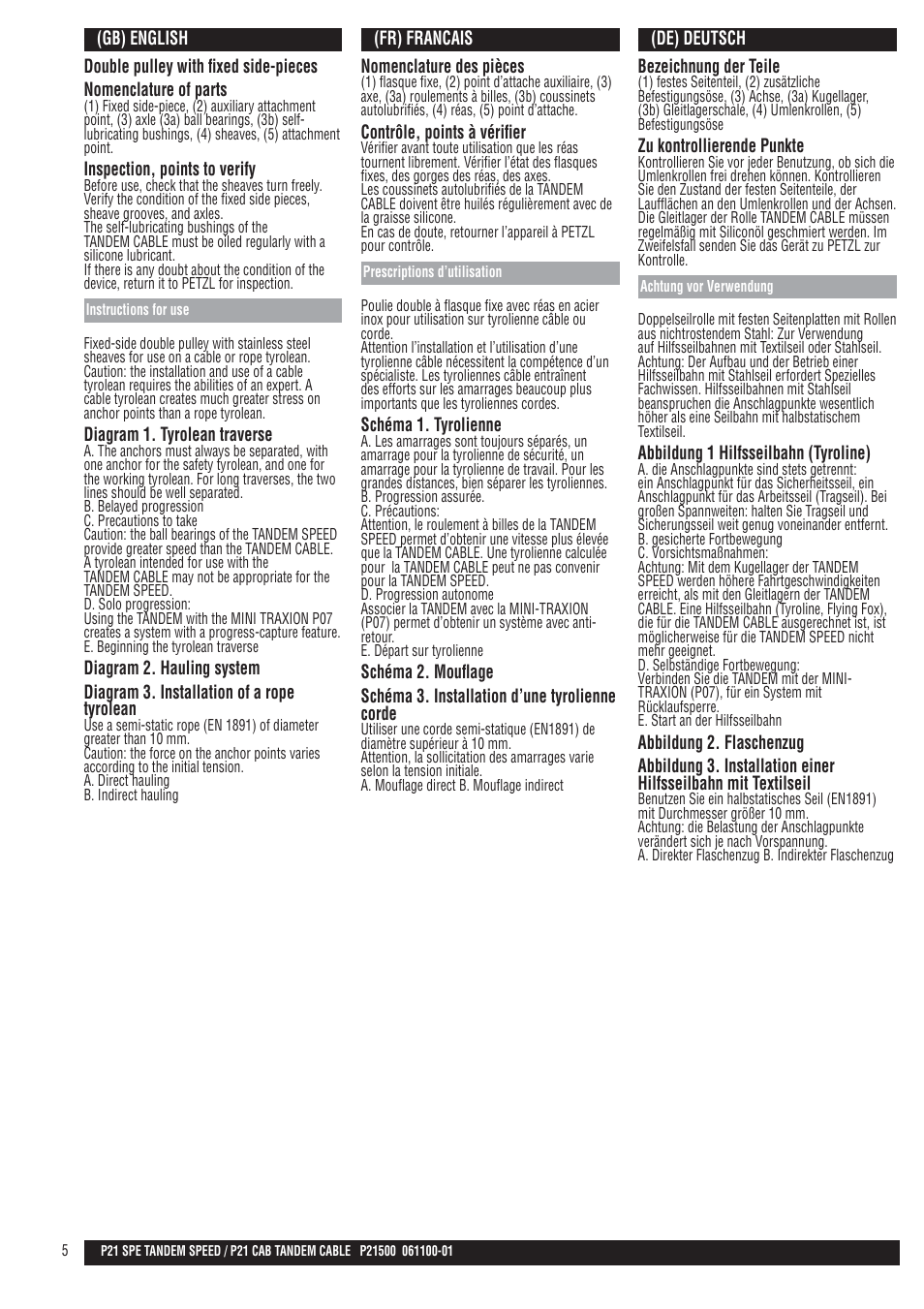 Gb, fr, de | Petzl TANDEM SPEED User Manual | Page 5 / 10