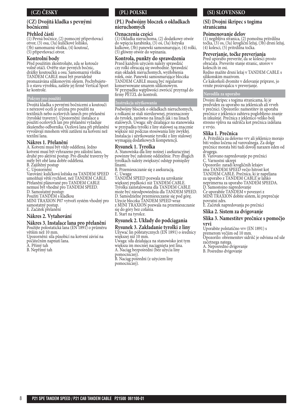 Cz, pl, si | Petzl TANDEM SPEED User Manual | Page 8 / 10
