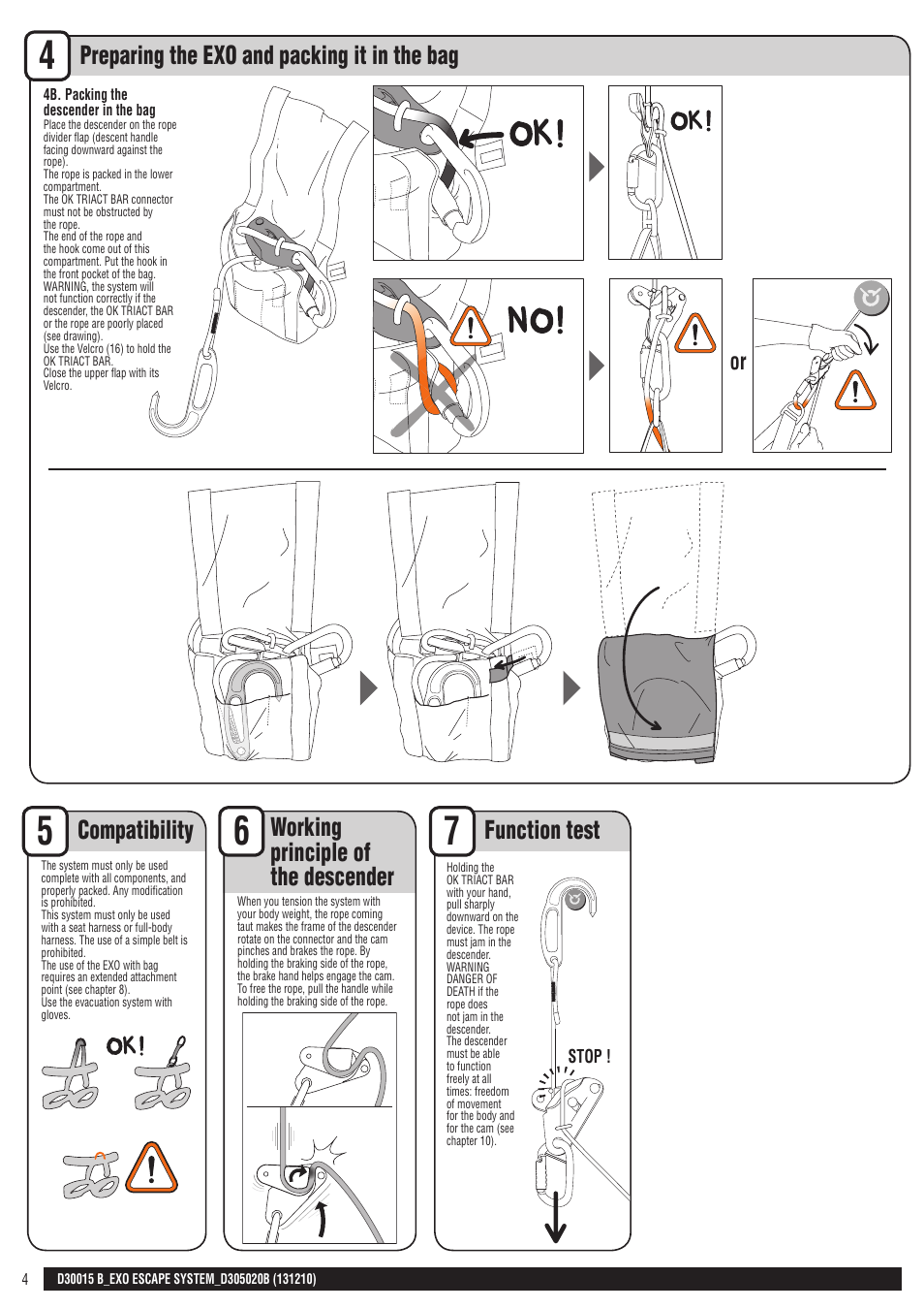 Drawings + en, Preparing the exo and packing it in the bag | Petzl EXO ESCAPE SYSTEM User Manual | Page 4 / 24