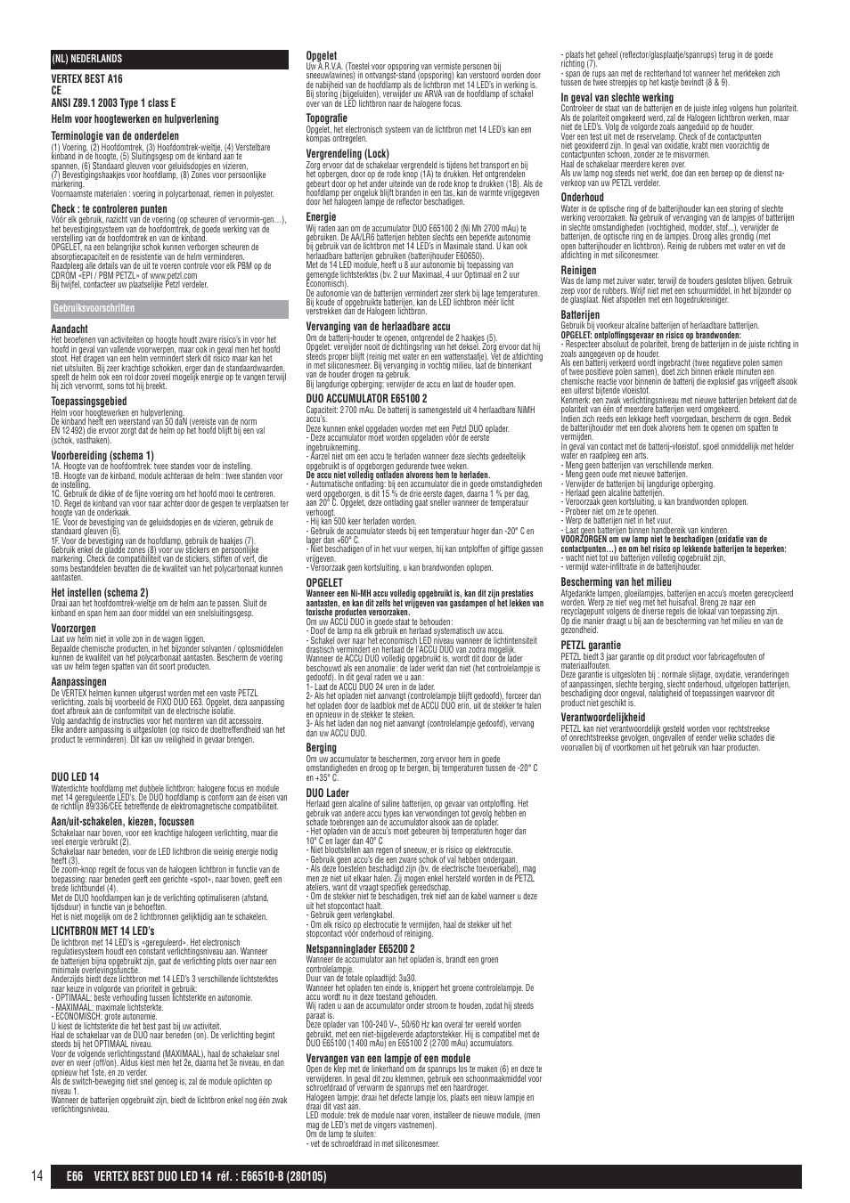 Petzl VERTEX BEST DUO LED 14 User Manual | Page 14 / 26