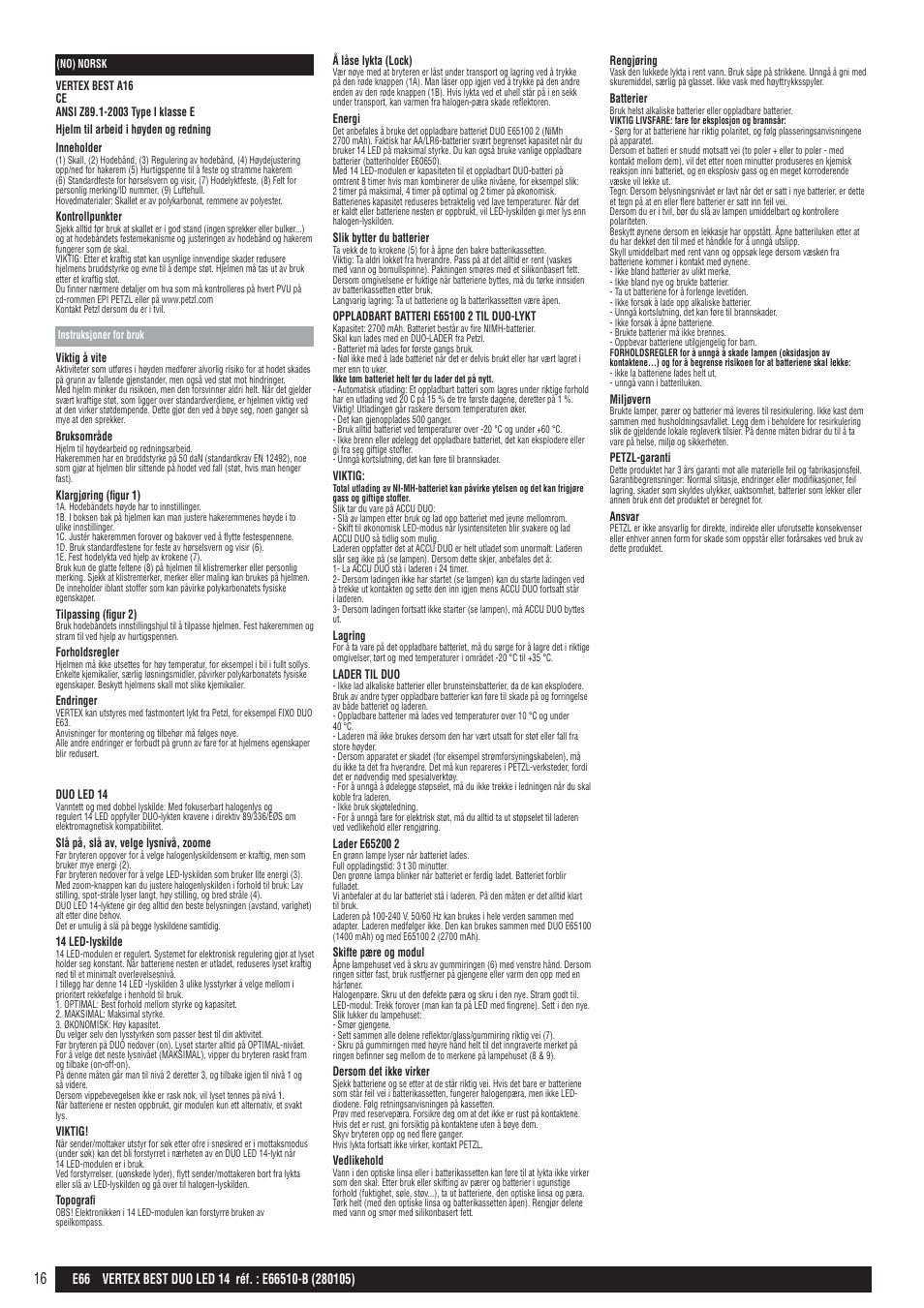 Petzl VERTEX BEST DUO LED 14 User Manual | Page 16 / 26