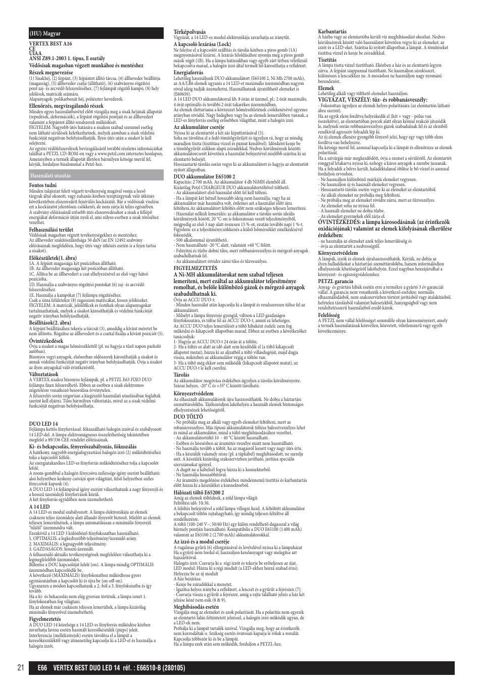 Petzl VERTEX BEST DUO LED 14 User Manual | Page 21 / 26