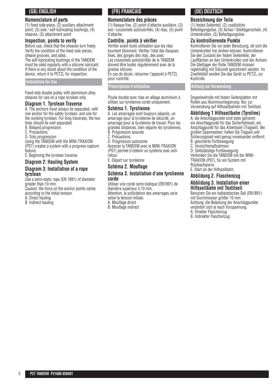 Gb; fr; de, It; es; pt | Petzl TANDEM User Manual | Page 5 / 10