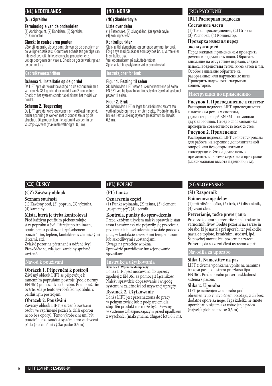 Nl; no; ru; cz; pl; si | Petzl LIFT User Manual | Page 5 / 7