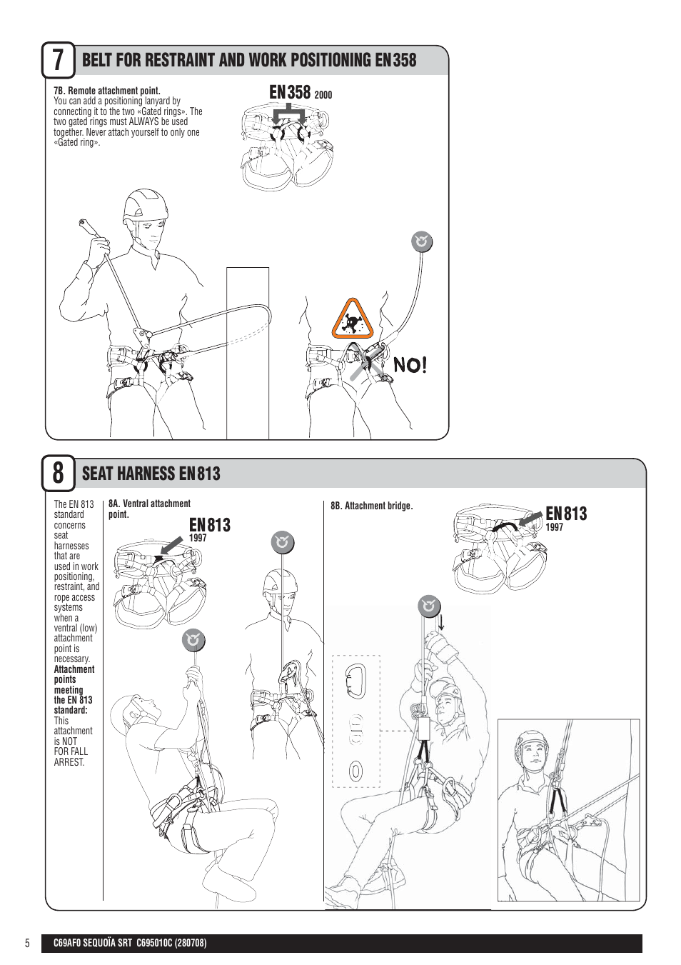 En + drawings, Belt for restraint and work positioning en, Seat harness en | Petzl SEQUOIA SRT User Manual | Page 5 / 26