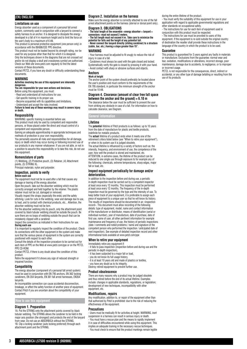 Petzl ABSORBICA User Manual | Page 3 / 23