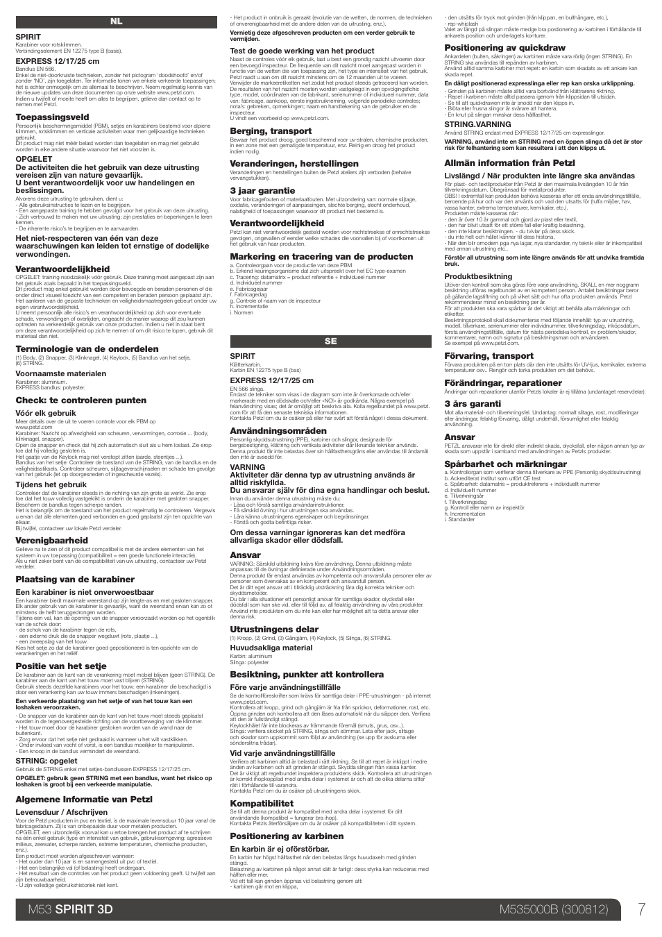 Nl, se | Petzl EXPRESS User Manual | Page 7 / 14