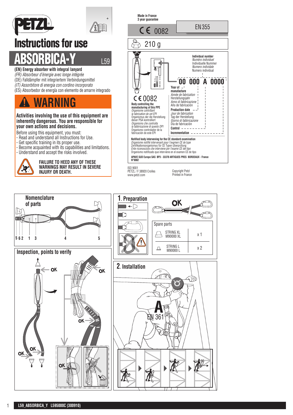 Petzl ABSORBICA-Y 80 MGO User Manual | 23 pages