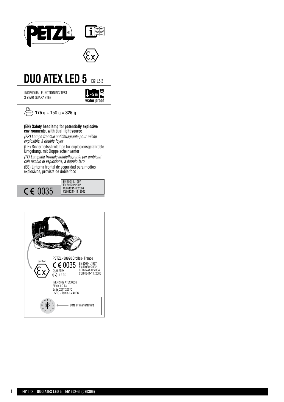 Petzl DUO ATEX LED 5 User Manual | 25 pages