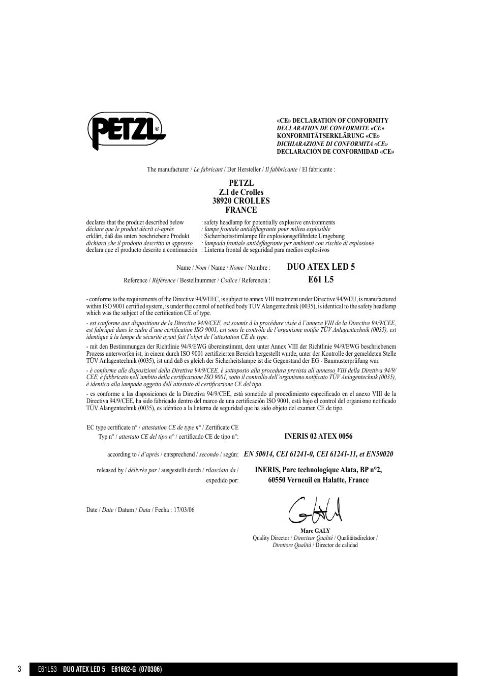 Drawings, Duo atex led 5, E61 l5 | Petzl DUO ATEX LED 5 User Manual | Page 3 / 25