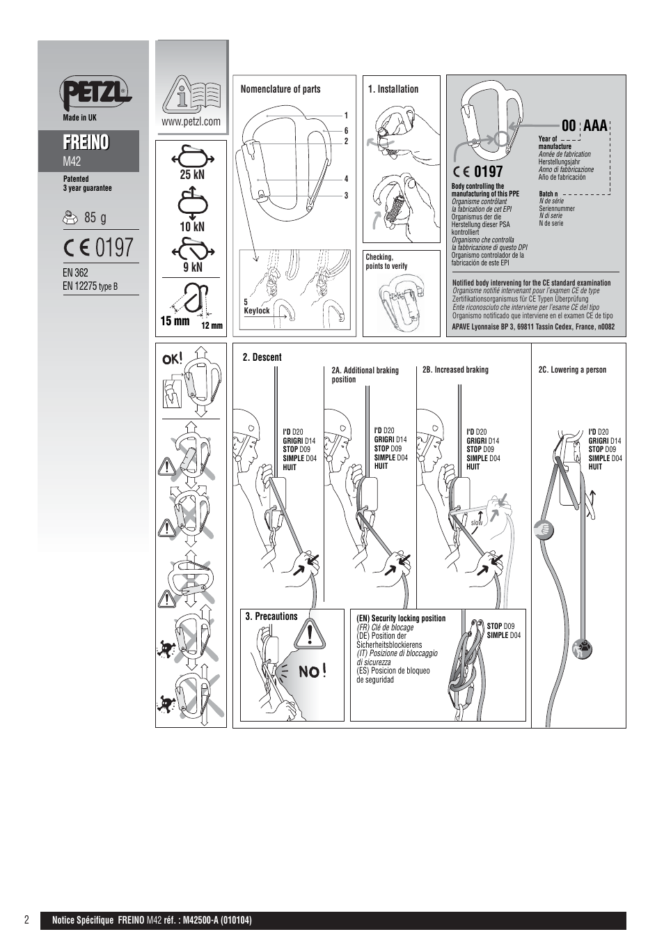 Drawings, Freino, 85 g | 9 kn | Petzl FREINO User Manual | Page 2 / 9