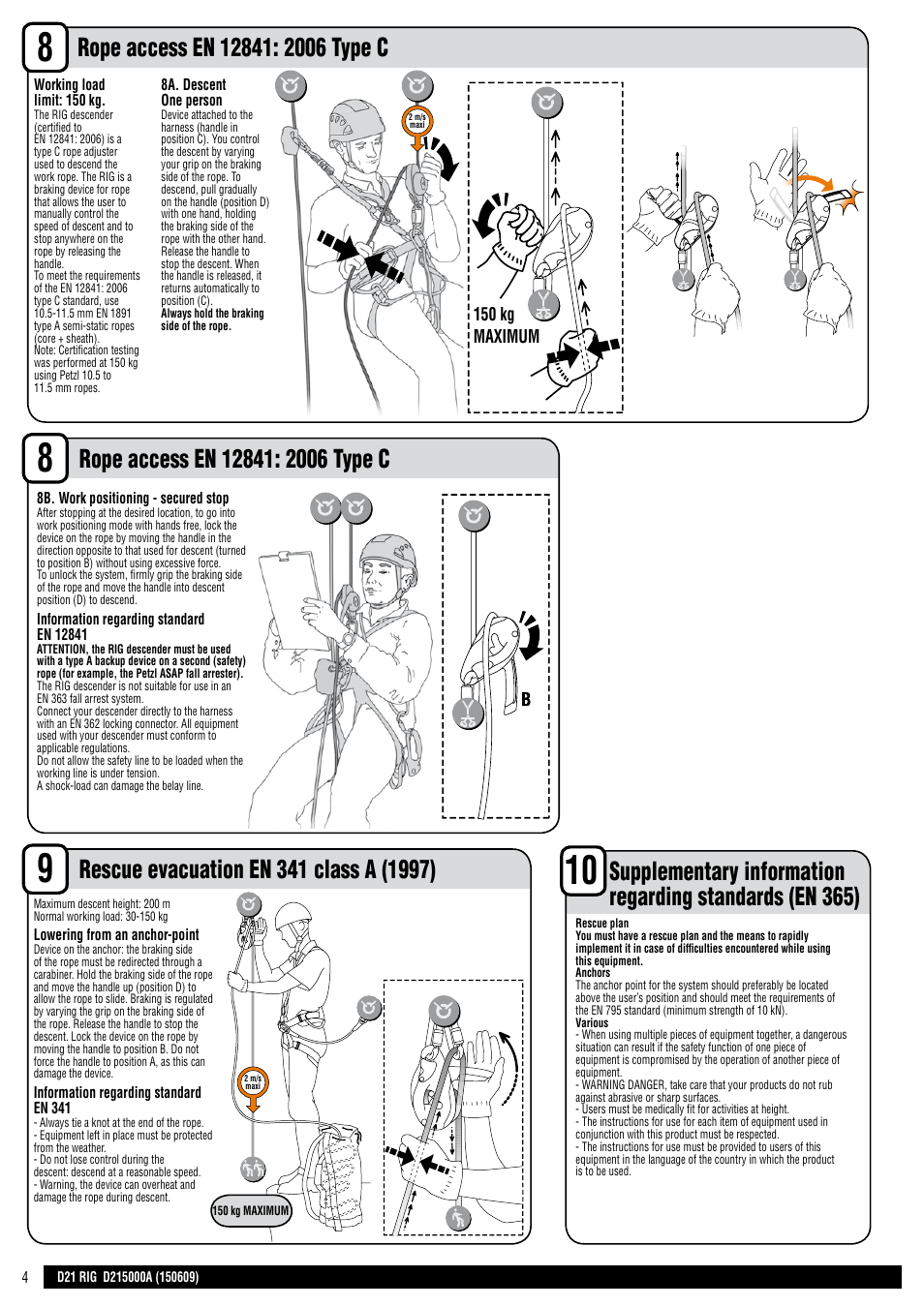 En + drawings, 150 kg maximum | Petzl RIG User Manual | Page 4 / 24