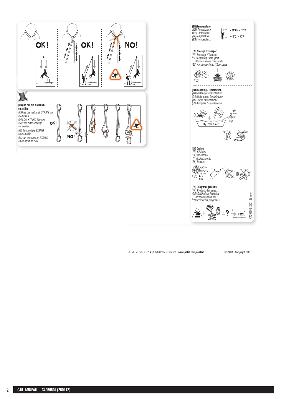 Drawings, Anneau, Warning | Petzl ANNEAU User Manual | Page 2 / 12