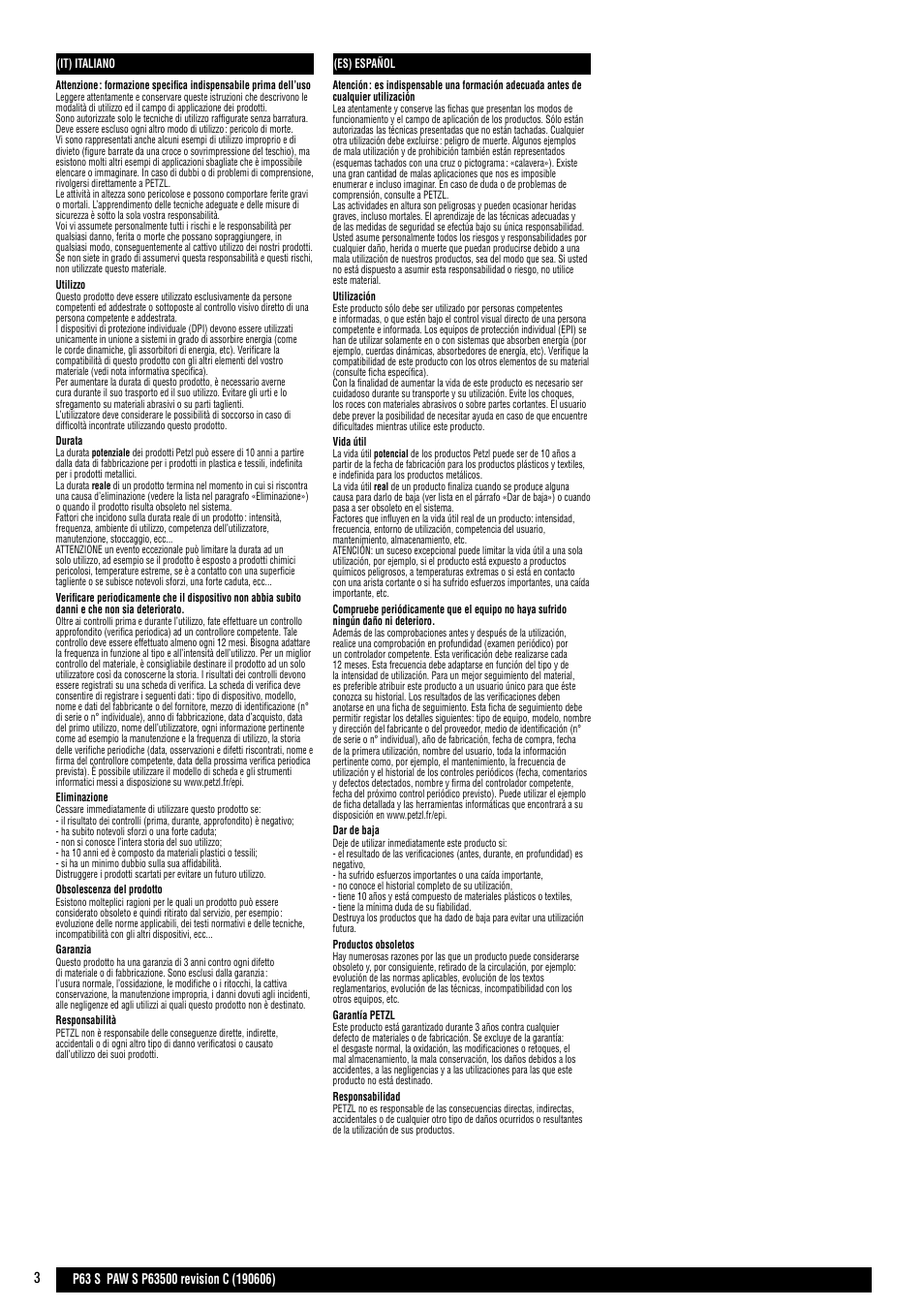 It, es | Petzl PAW S User Manual | Page 3 / 3