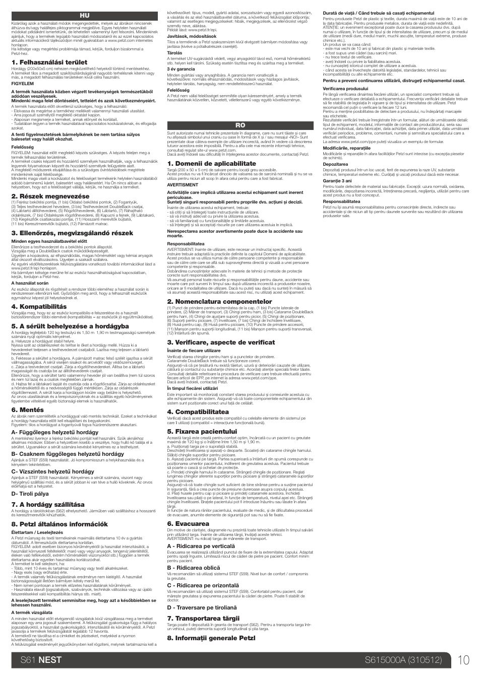 Hu, ro | Petzl NEST User Manual | Page 10 / 13