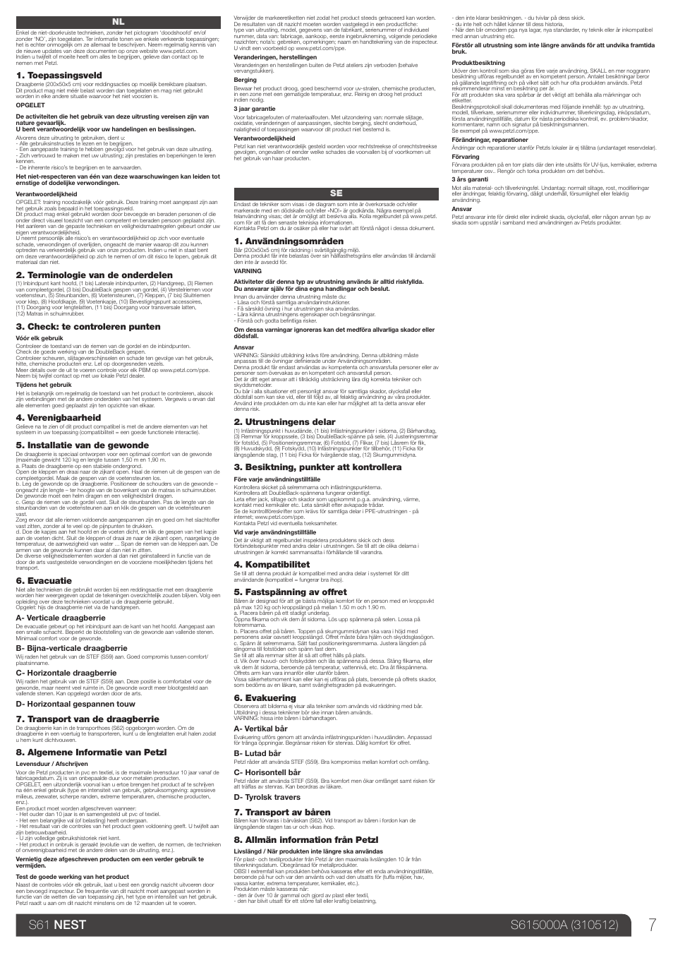 Nl, se | Petzl NEST User Manual | Page 7 / 13