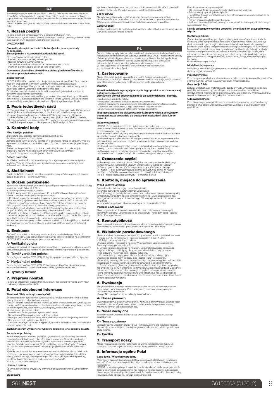 Cz, pl | Petzl NEST User Manual | Page 9 / 13