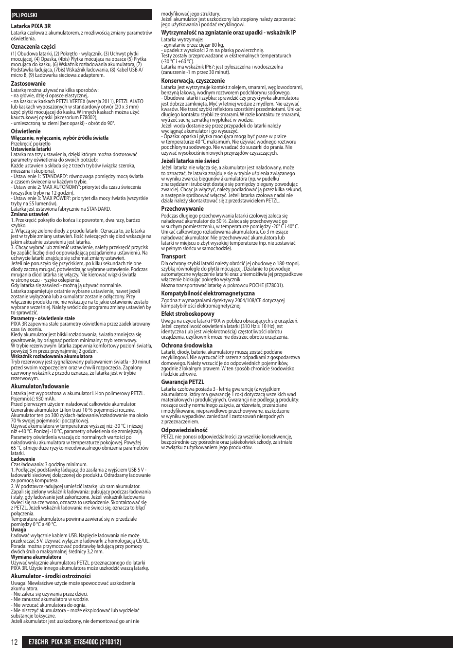 Petzl PIXA 3R User Manual | Page 12 / 23