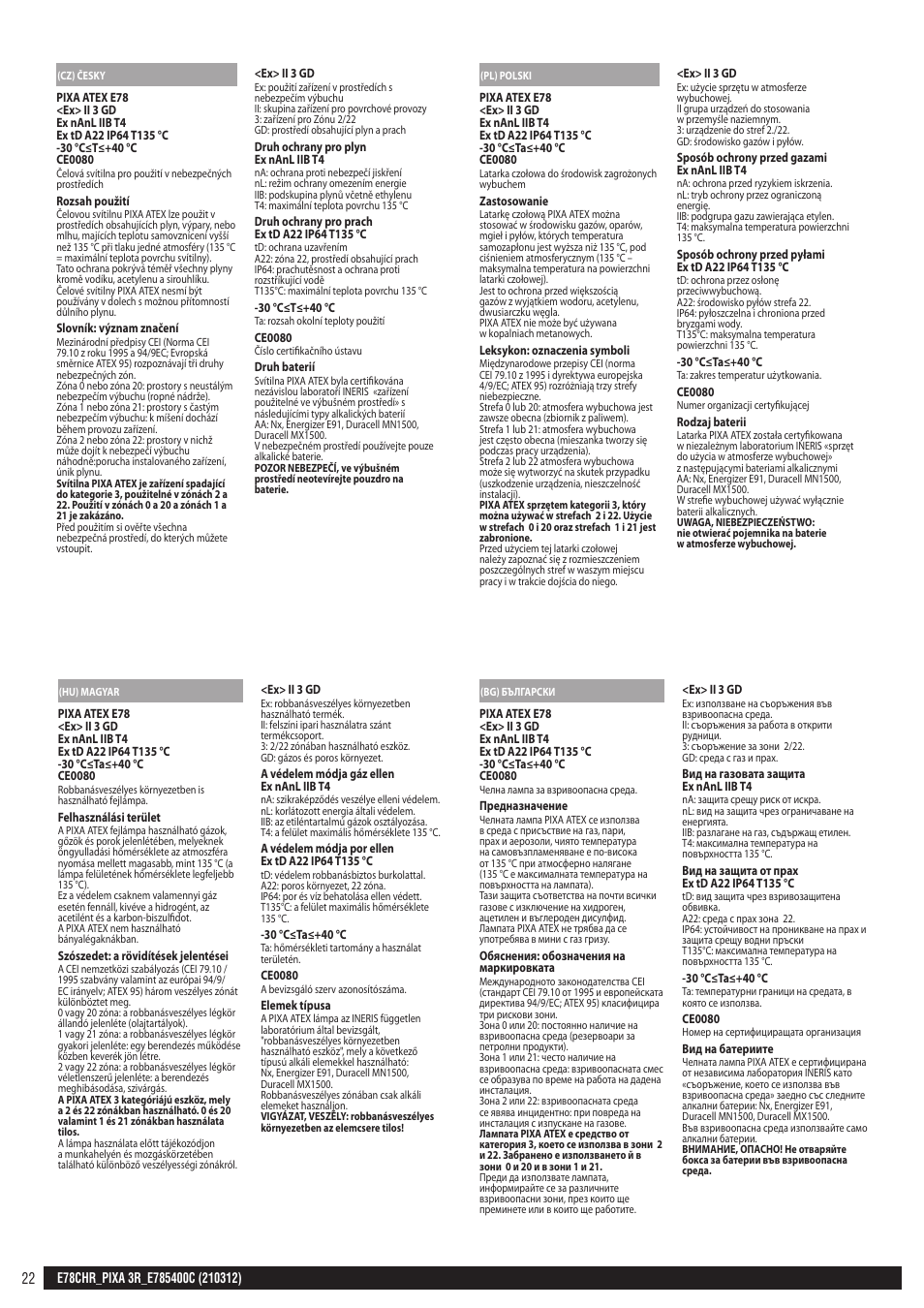 Cz, pl, hu, bg | Petzl PIXA 3R User Manual | Page 22 / 23