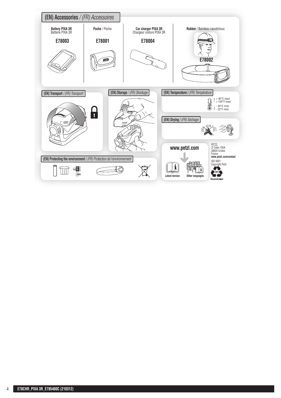 Drawings, Pixa 3r, Ip 67 | Atex, Clic, Ansi, Max autonomy max power, Standard, Fast, 6 seconds | Petzl PIXA 3R User Manual | Page 4 / 23