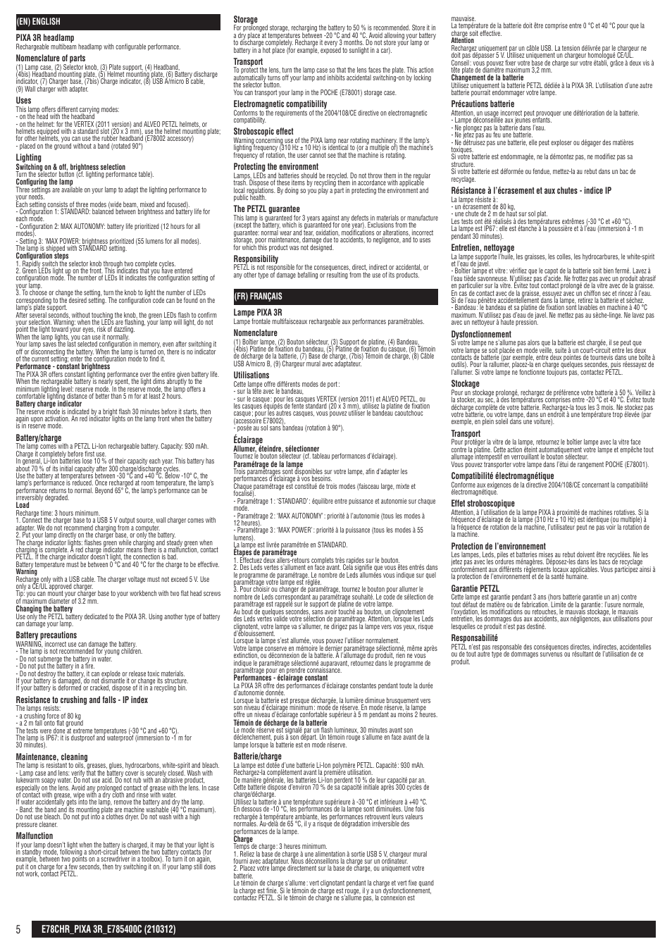 En, fr | Petzl PIXA 3R User Manual | Page 5 / 23