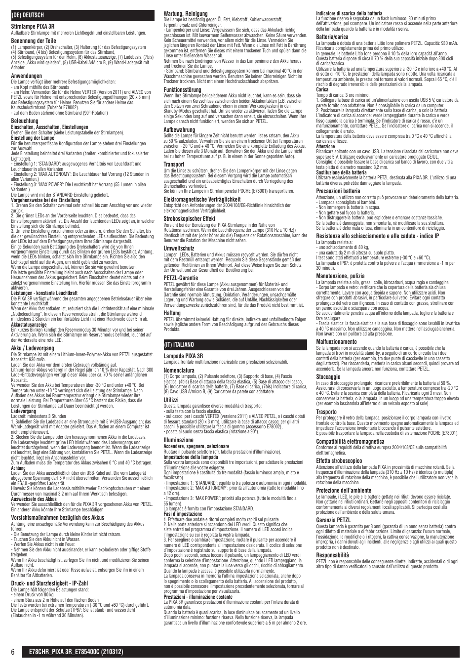 De, it | Petzl PIXA 3R User Manual | Page 6 / 23