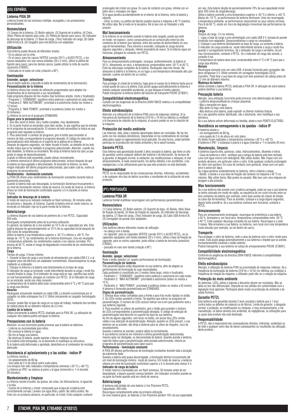 Es, pt | Petzl PIXA 3R User Manual | Page 7 / 23