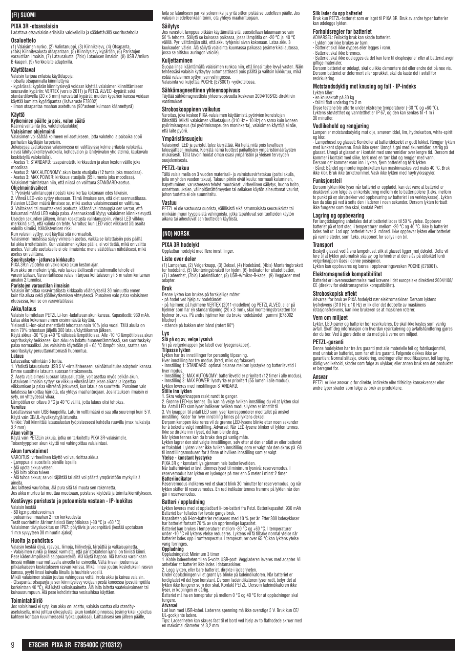 Fi, no | Petzl PIXA 3R User Manual | Page 9 / 23