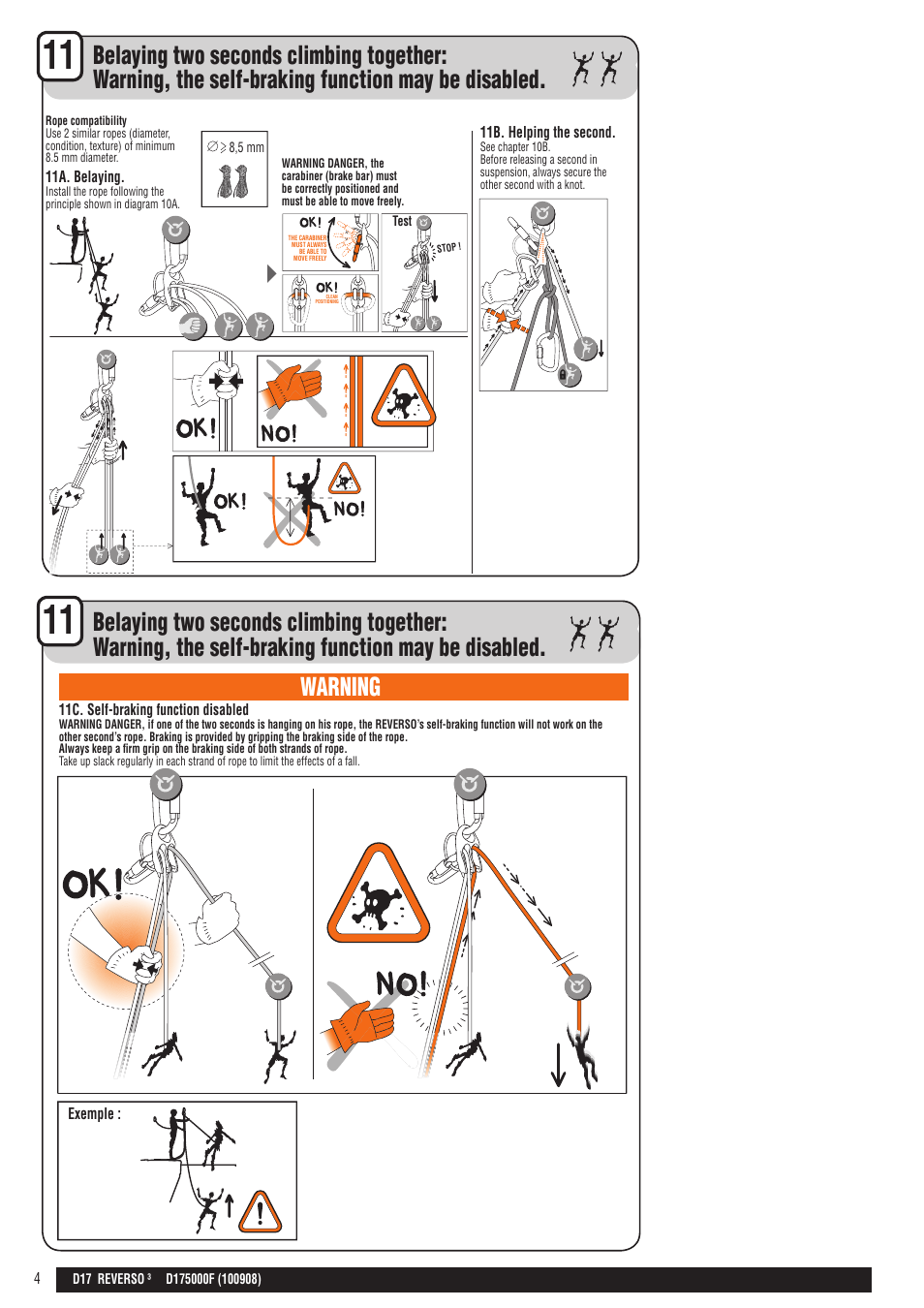 En + drawings, Warning | Petzl REVERSO 3 User Manual | Page 4 / 25