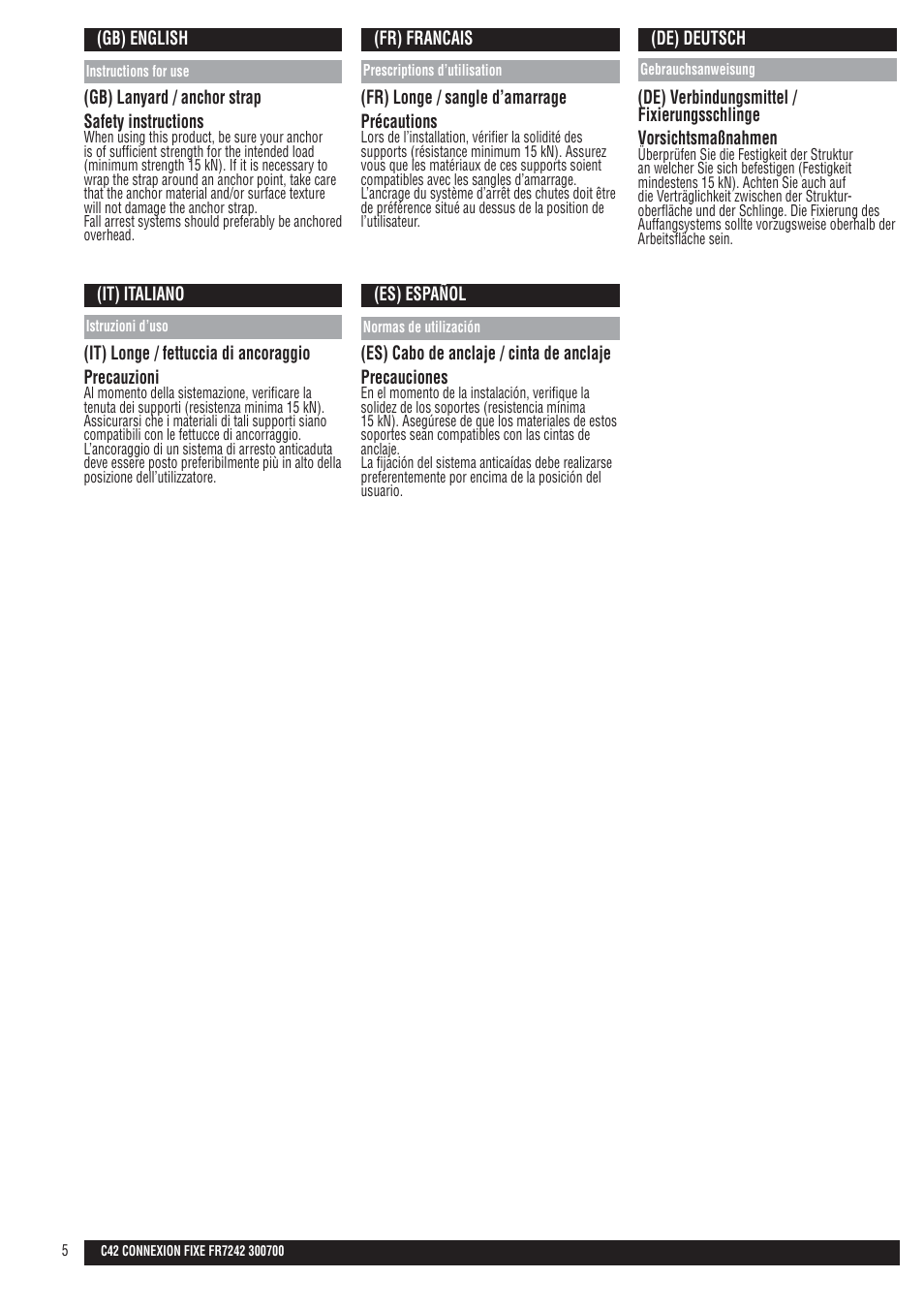 Gb, fr, de, it, es | Petzl CONNEXION FIXE User Manual | Page 5 / 5