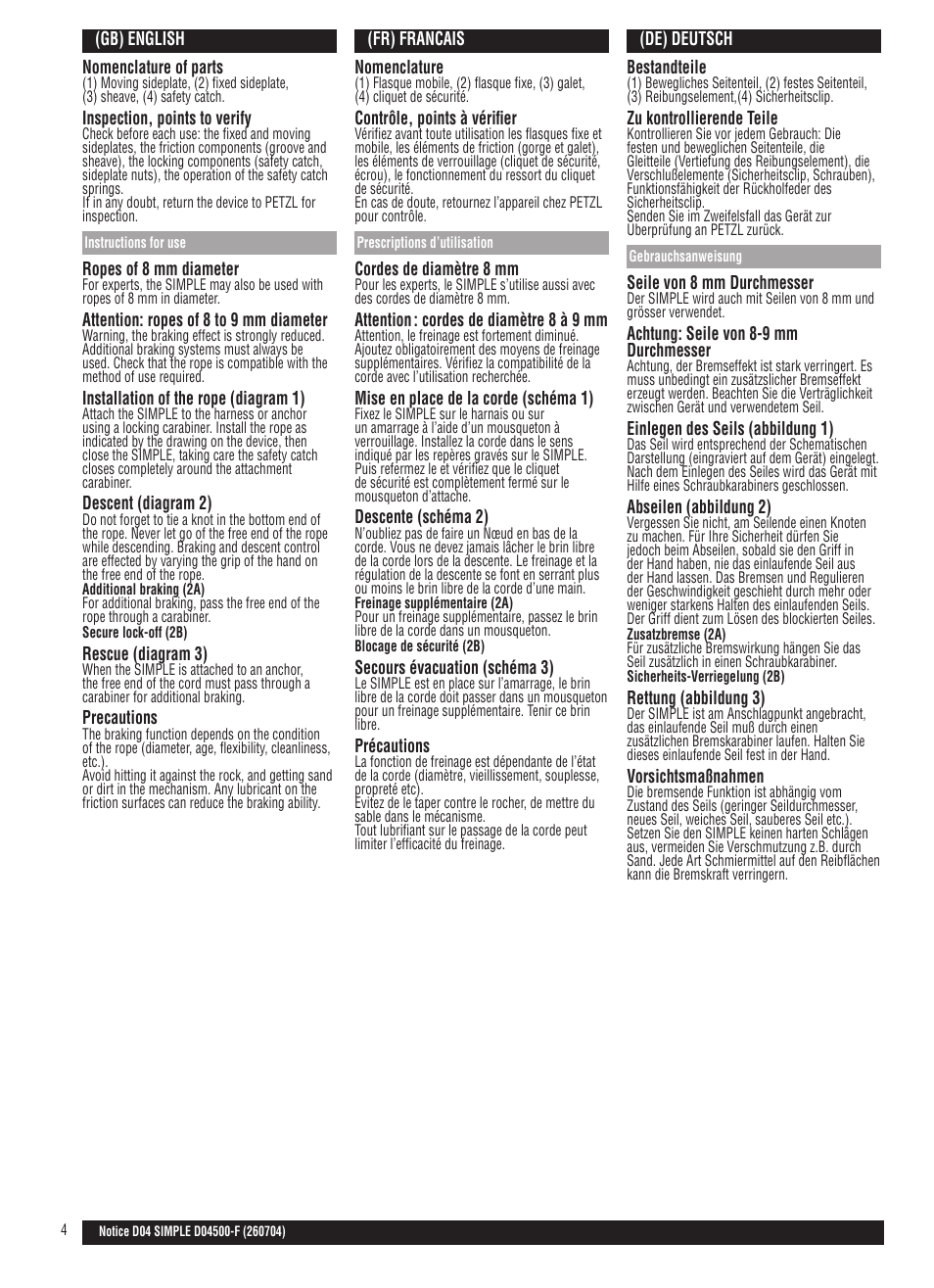 Gb; fr; de | Petzl SIMPLE User Manual | Page 4 / 8