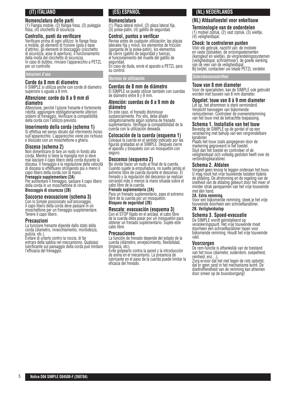 It; es; nl | Petzl SIMPLE User Manual | Page 5 / 8