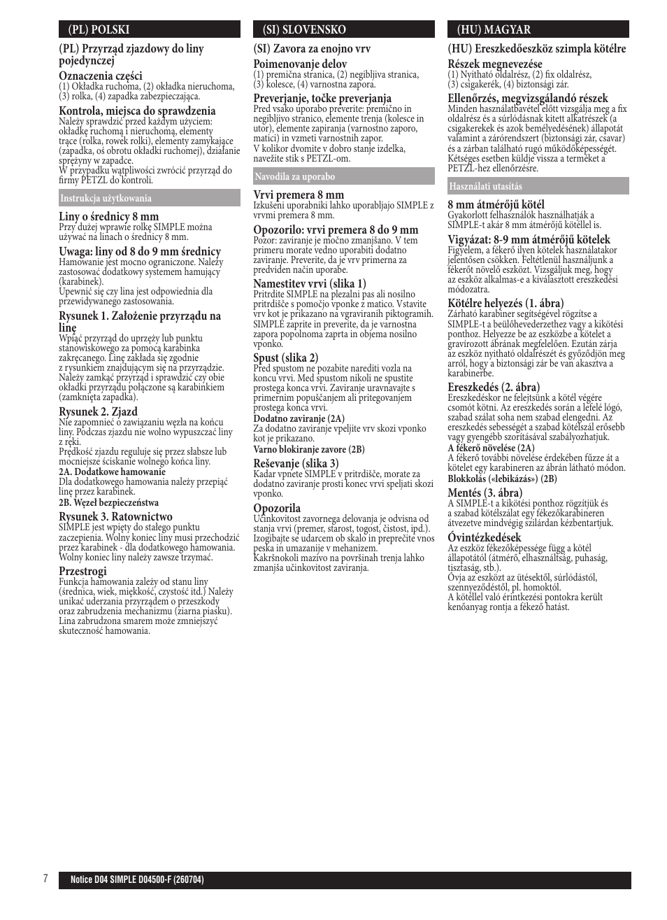 Pl; si; hu | Petzl SIMPLE User Manual | Page 7 / 8