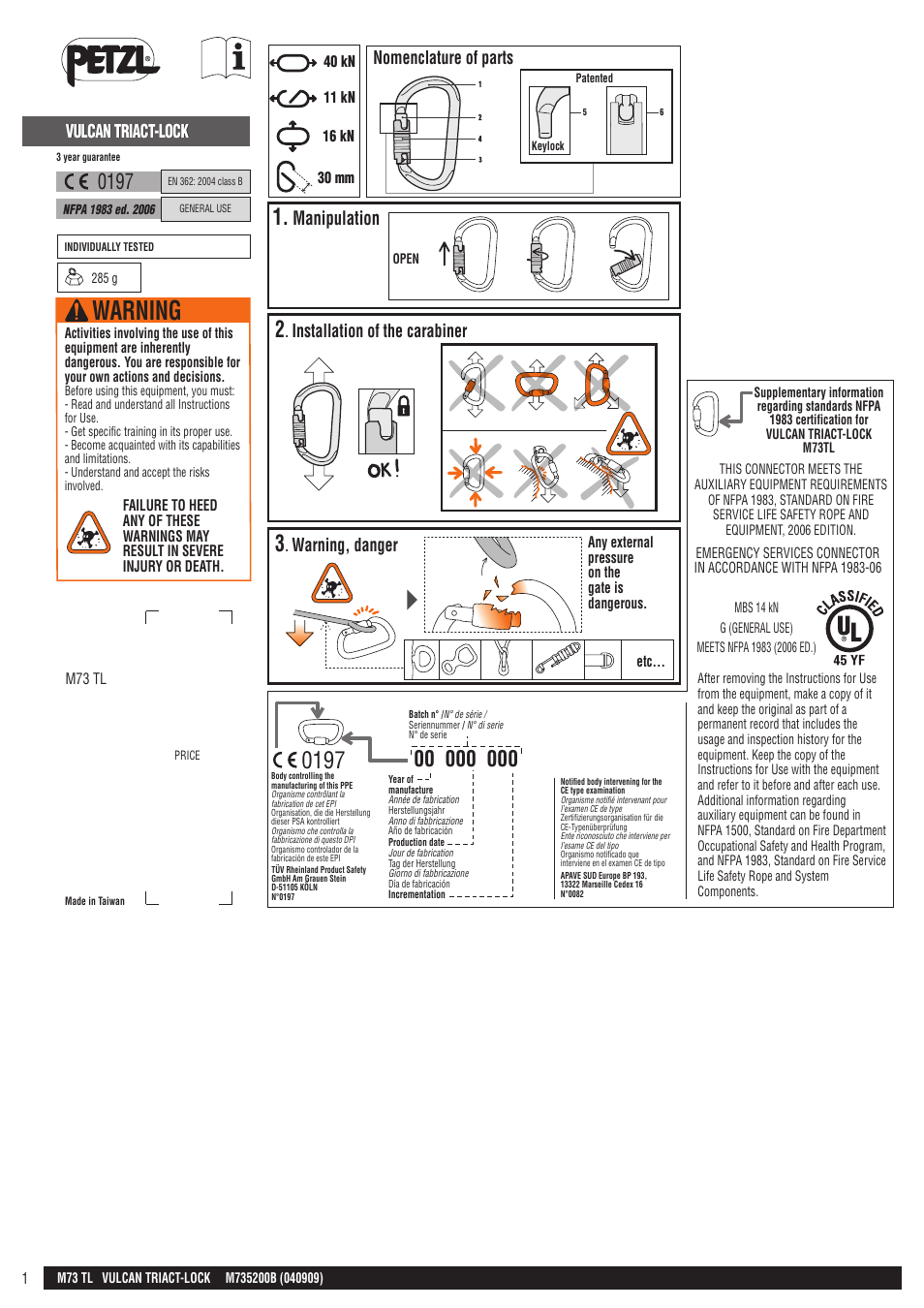 Petzl VULCAN TRIACT-LOCK User Manual | 23 pages