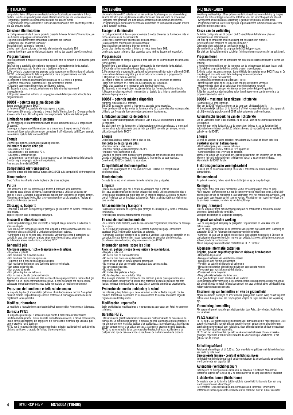 It, es, nl | Petzl MYO RXP User Manual | Page 4 / 10