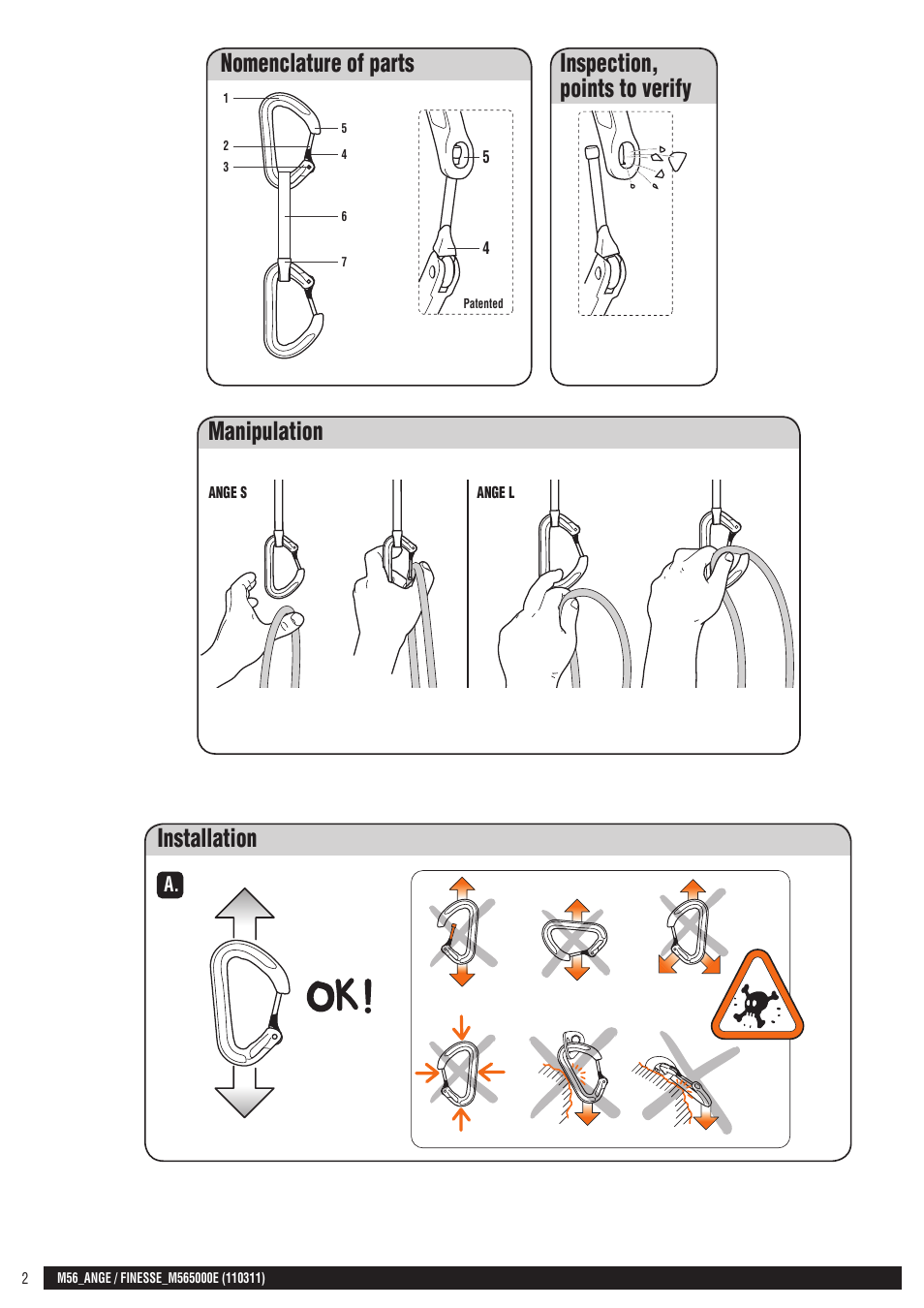 Drawings, Installation | Petzl FINESSE User Manual | Page 2 / 20