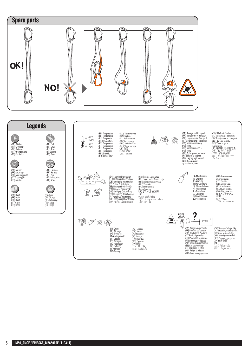 Drawings, Legends, Spare parts | Petzl FINESSE User Manual | Page 5 / 20