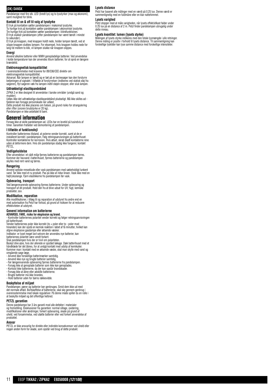 Generel information | Petzl TIKKA 2 CORE User Manual | Page 11 / 24