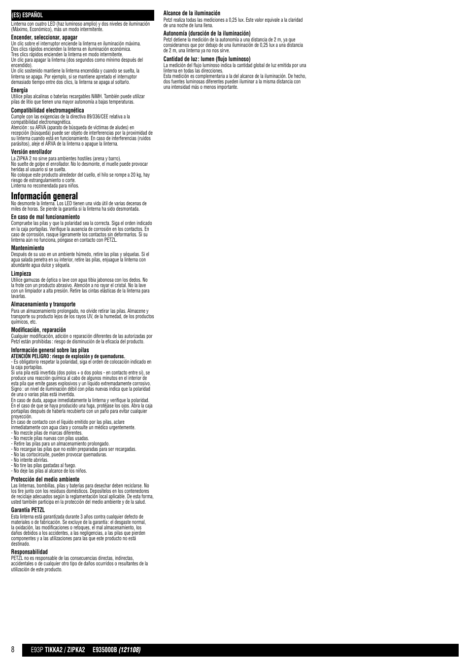 Información general | Petzl TIKKA 2 CORE User Manual | Page 8 / 24