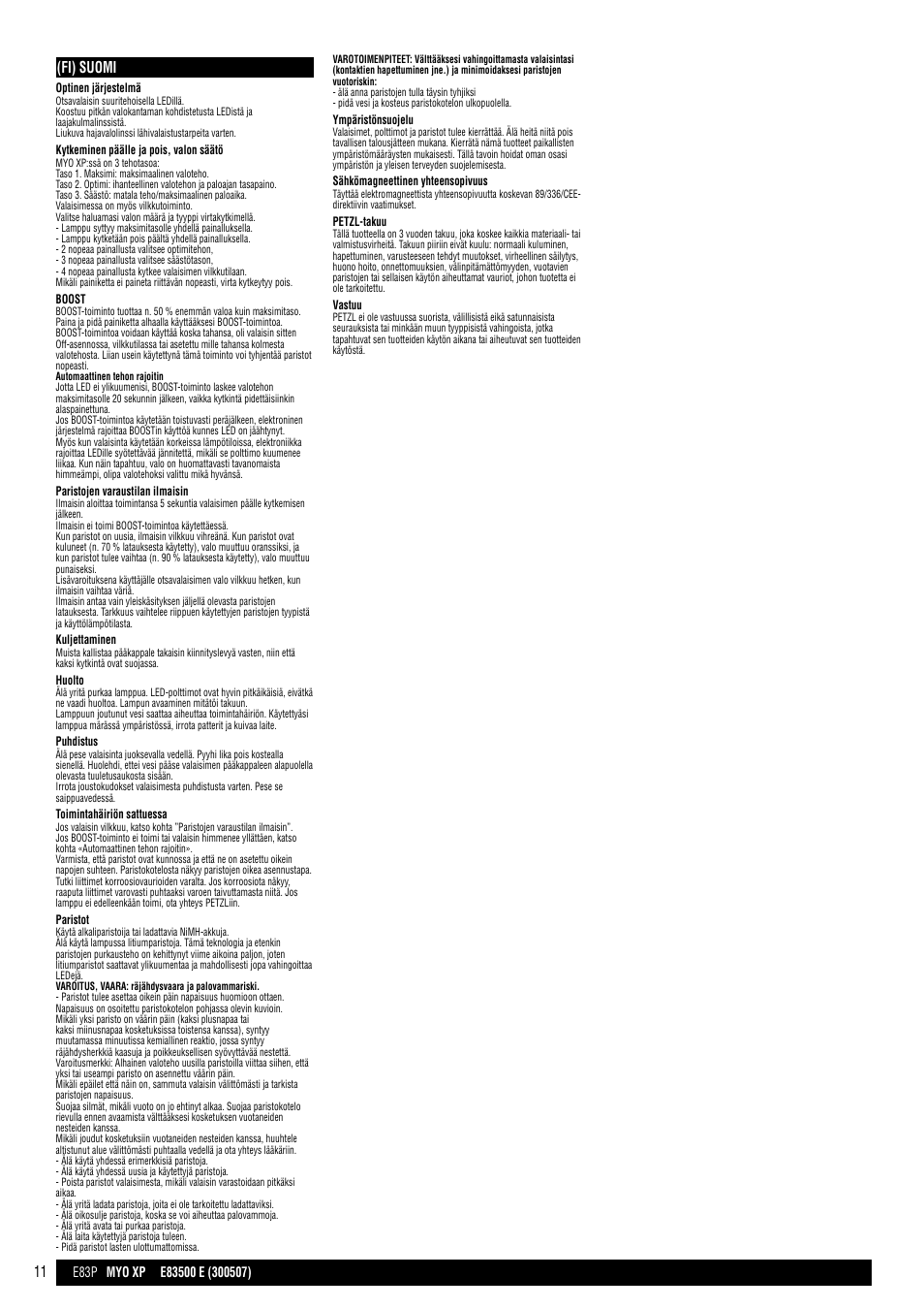 Fi) suomi | Petzl MYO XP User Manual | Page 11 / 21
