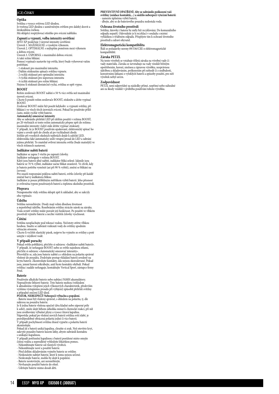 Petzl MYO XP User Manual | Page 14 / 21