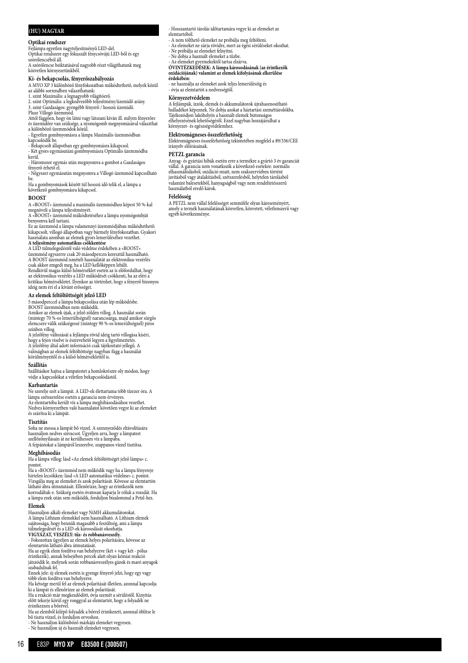 Petzl MYO XP User Manual | Page 16 / 21