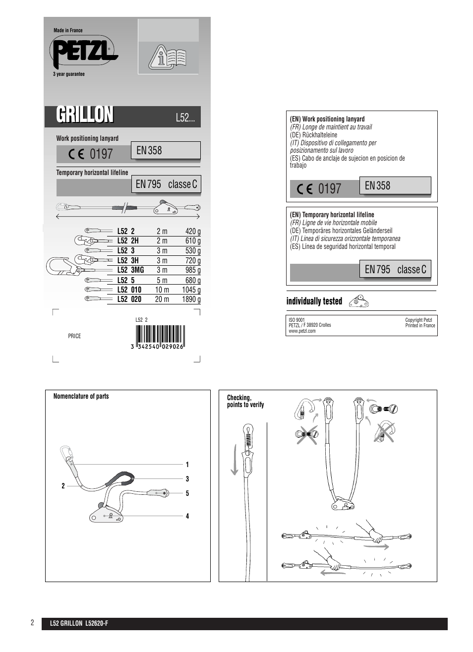 Drawings, Grillon, En 358 | En 795 classe c | Petzl GRILLON HOOK User Manual | Page 2 / 14