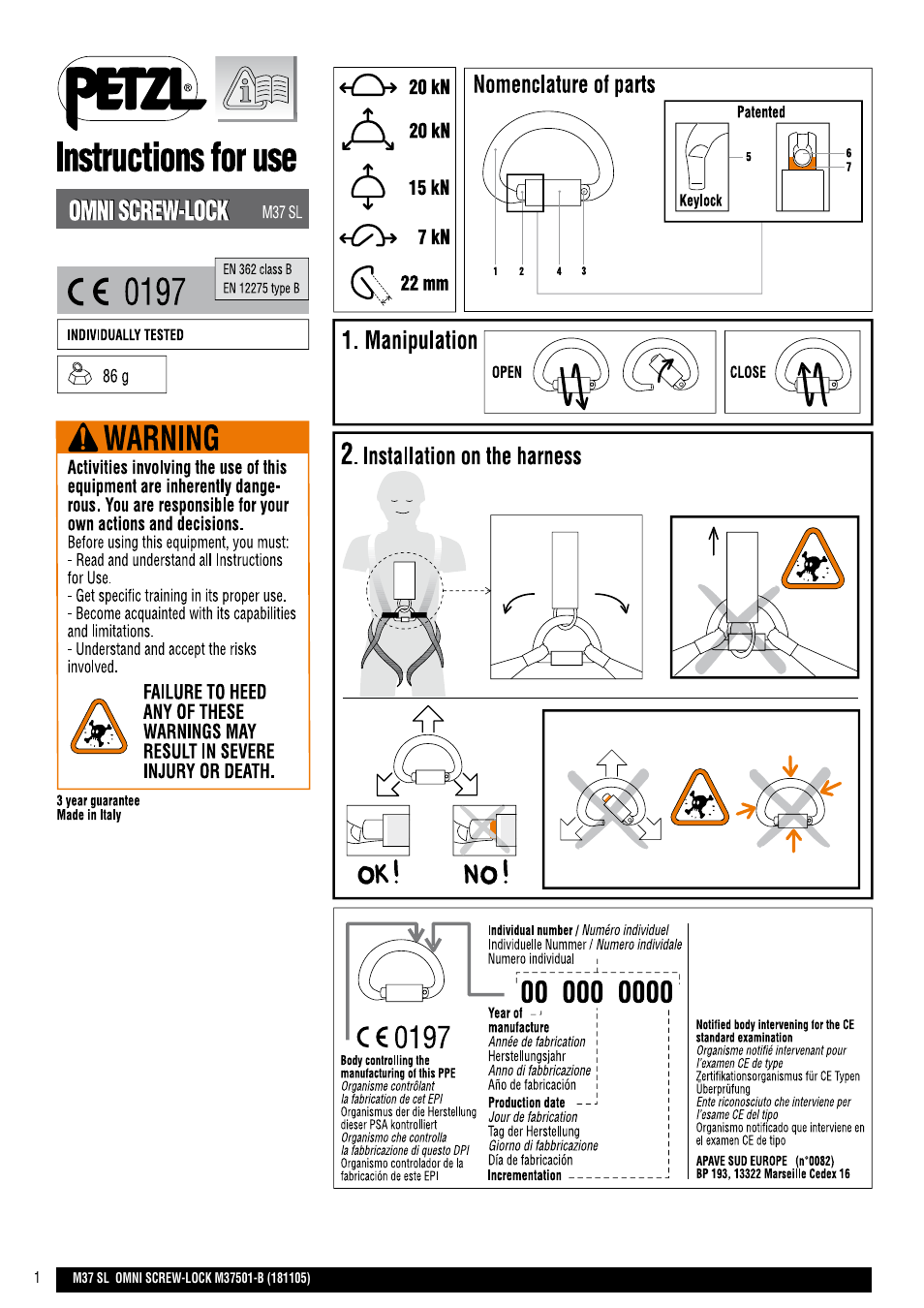 Petzl OMNI SCREW-LOCK User Manual | 20 pages