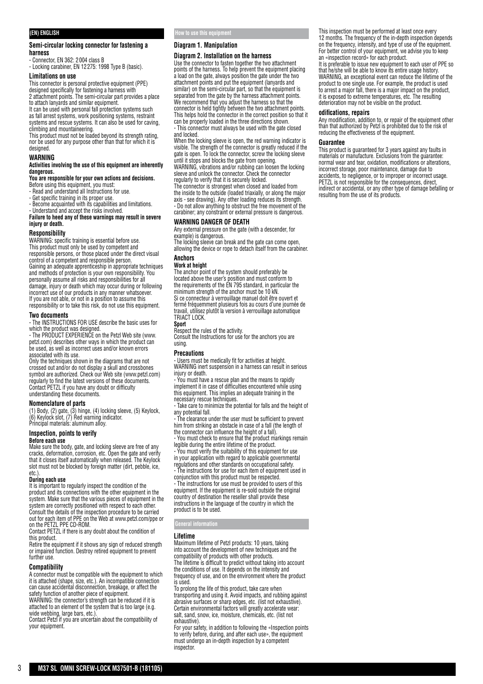 Petzl OMNI SCREW-LOCK User Manual | Page 3 / 20