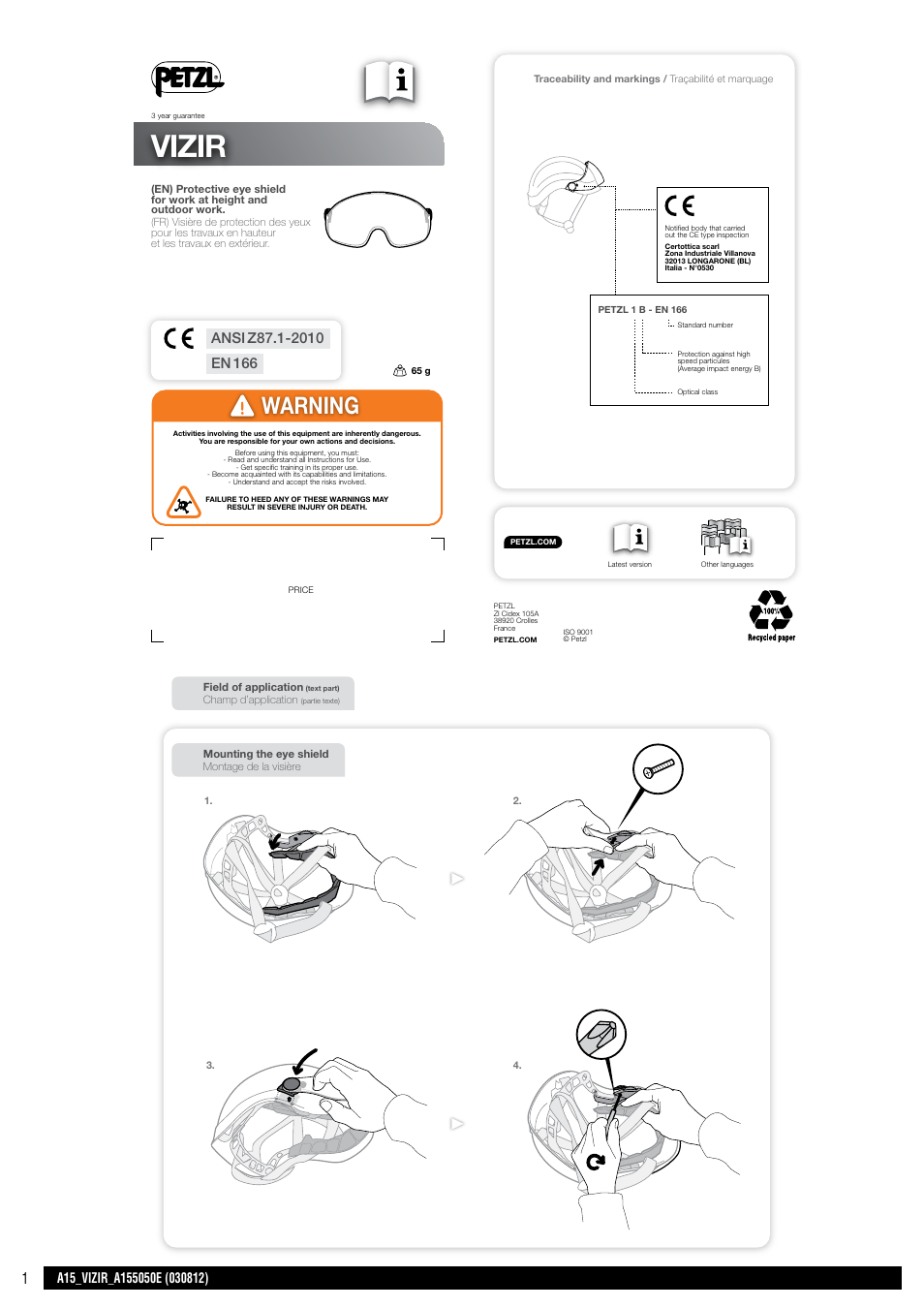 Petzl VIZIR User Manual | 8 pages