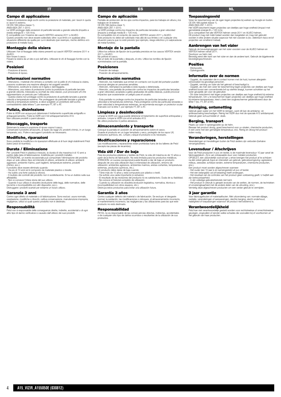 It / es / nl | Petzl VIZIR User Manual | Page 4 / 8