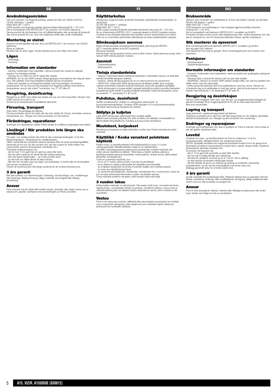 Se / fi / no | Petzl VIZIR User Manual | Page 5 / 8
